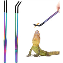 2 Stück Edelstahl-Futterzangen für Reptilien mit Gummispitze - 27 cm Lange, Gerade und Gebogene Pinzette für Aquarien und Bastelarbeiten