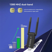 Adaptador USB 3.0 WiFi 5.0 de 1300 Mbps, 2 en 1, USB Dongle, Banda Dual de 2,4 GHz y 5 GHz, Receptor Inalámbrico de Red WiFi 5.