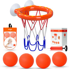Bath Toys Toddler Bath Basketball Hoop with 4 NoHole Balls and Strong Suction Cups for Bathtub