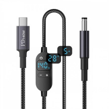 USB C to Jack 140W Power Cable Type C USB-C Input to 20V 15V 12V 9V 5V 5.5x2.5mm Output Power LED Display