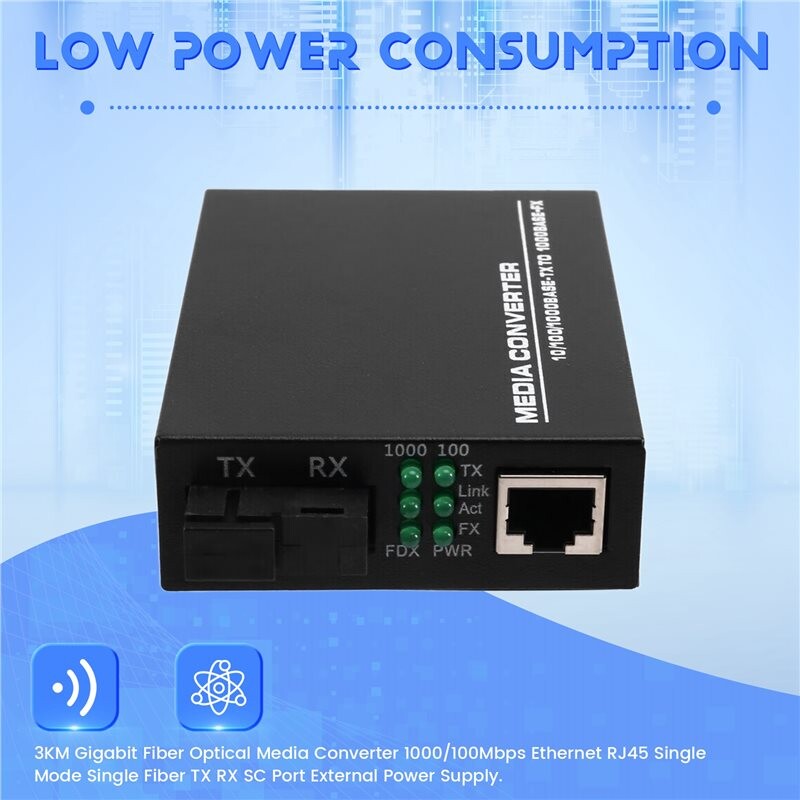 Network Transceiver Fiber to RJ45 Ethernet Media Converter 3KM Gigabit Ethernet Converter ...