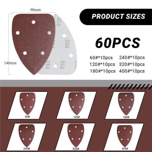Multi Tool Sanding Pads, 60 Pcs Mouse Detail  SanderPads, 5 Hole Sanding Sheets Assorted for Sander SandersPads