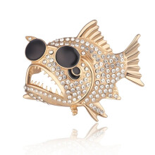 Fish Crystal Brooches Gold Plated Animal Lapel Pin Crystal Rhinestone Ocean Animal Lapel Pin Brooch