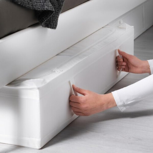 Extra Large Underbed Storage Bag with Zipper Closure for Clothes Bedding and Linens – White 1