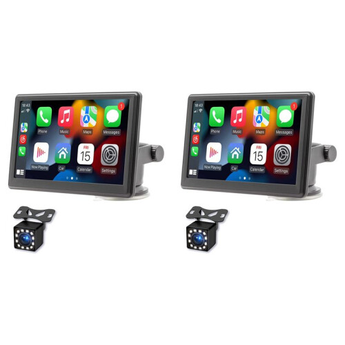 2X Portable Wireless Carplay Dash Mount, 7 Polegadas Touch Screen Car Stereo , FM Car Radio, Câmera Traseira, USB