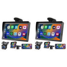 2X Draagbaar Dashboardmontage Carplay-Display 7 Inch Touchscreen, GPS-Navigatie, -Autoradio, Achteruitrijcamera, FM-Radio