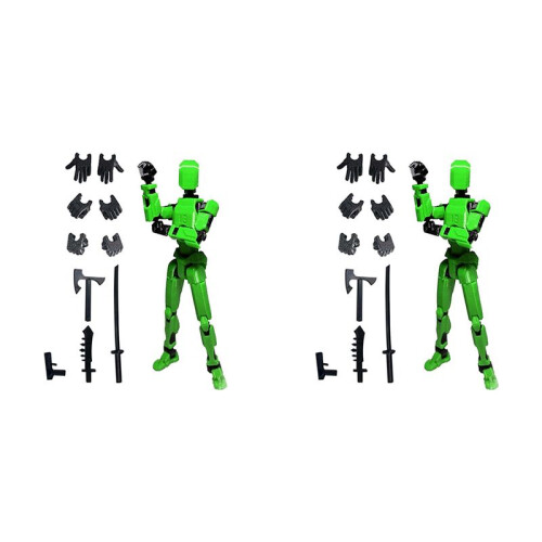 2X Robot Action Figure, 3D Printed with Full Articulation for Stop Motion Animation Green