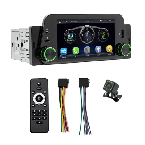 Single Din Car Stereo com Wireless CarPlay/Android Auto, RáDio Touchscreen, , Câmera de Backup, Mirror-Link