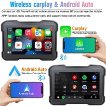 Tragbare 5-Zoll-DVR-Dashcam für Motorräder, Kabelloses CarPlay, Android Auto-Bildschirm, GPS-Navigation, Wasserdichter Monitor