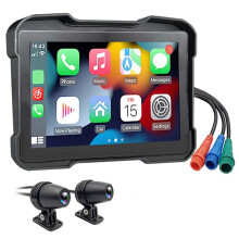 Motorcykel DVR Dash Cam Bärbar 5-Tums Trådlös CarPlay Android Auto-Skärm GPS-Navigering Vattentät Monitor