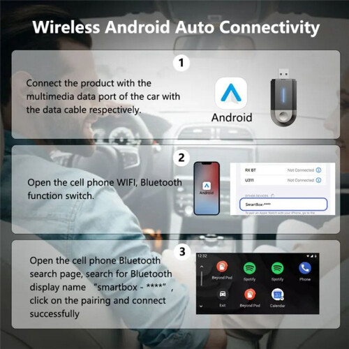 New  Wireless CarPlay Android Auto Wireless Adapter  2in1 Box for       Auto 1