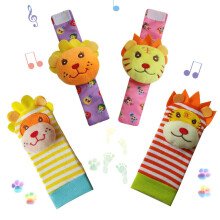 Baby Wrist Rattles and Infant Foot Rattle Socks Set, Bright Animal Tiger Lion Toys, Soft Fabric