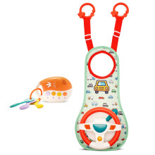 Baby Car Seat Toy with Interactive Steering Wheel, Music and Lights, Toddler Travel Activity Center