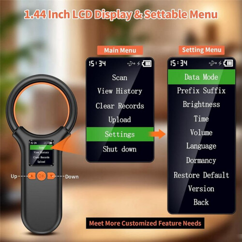 Pet Microchip Scanner, RFID EMID Micro-Chip Reader 500 Storage Records, 15 Digit Pet Chip Scanner for Dog/Cat/Pig/Animal 1