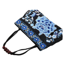 2X Chinesischen Stil Frauen Handtasche Stickerei Ethnische Sommermode Handgemachte Blumen Damen Tote Umhängetaschen -Body (Blaue Pfingstrose)
