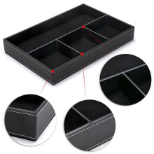 4X 4 Slots Desk Drawer Organizer, Pu Leather Drawer Storage Organizer Divider for Office Desk Supplies Value(Black)