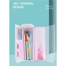 3X NBX Federmäppchen für Jungen Mädchen Briefpapier Box Treibsand Durchscheinend Kreative Multifunktions Zylindrische Federmäppchen Schule -Rosa