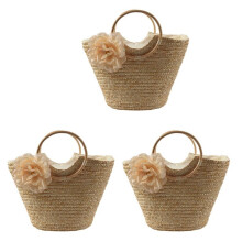 3X Women'S Straw Handbag Flower Woven Summer Beach Messenger Tote Bag Basket Shopper Purse