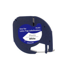 12 Pack Plastic Label Tapes for LetraTag 91201 Black White (12mm x 4M) for LT-100H, LT-100T, LT-2000, QX50