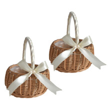 2X Cesto di Fiori Intrecciati Cesto Portaoggetti nel Rattan Cesto di Fiori un Mano Cesto di Fiori Fatti un Mano con Fiocco, S.