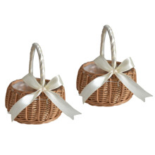 2X Woven Flower Basket Rattan Storage Basket Flower Girl Hand Basket Handmade Flower Basket with Bow, L