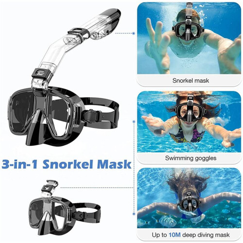 2X Snorkel Mask Foldable Diving Mask Set with Dry Top System and Camera Mount,Black 2