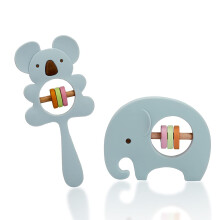 Baby Teething Toy Silicone Teething Ring with Rattle Easy Grip Animal Shape for Infants Blue