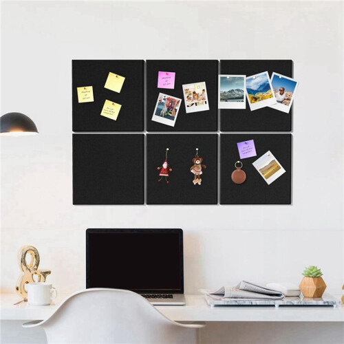 Cork Board Alternative, 12 Pack  Wall Tiles with 100 Pushpins, Black Cork Boards for Walls Cork Board 1