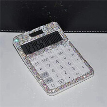 3X Strass Cristal ÉBlouissant 12 Chiffres Solaire et Batterie Double Alimentation, Calculatrice D'Affichage LCD pour Bureau, ÉCole Blanc