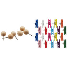 130Pcs Round Wood Decorative Push Pins & 20x Push Pins with Wooden Clips Pushpins Tacks Thumbtacks, Paper Clips