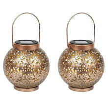 2-Pack Zonnelantaarn voor Buiten, Metalen Zonne-Verlichting, Zonne-Lantaarn, Warm Wit, IP55, Waterdicht, Hangende Tuindecoratie
