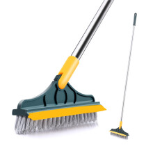 2 in 1 VShaped Floor Scrub Brush with Long Handle and Scraper, 120 Rotating Head for Tile Cleaning