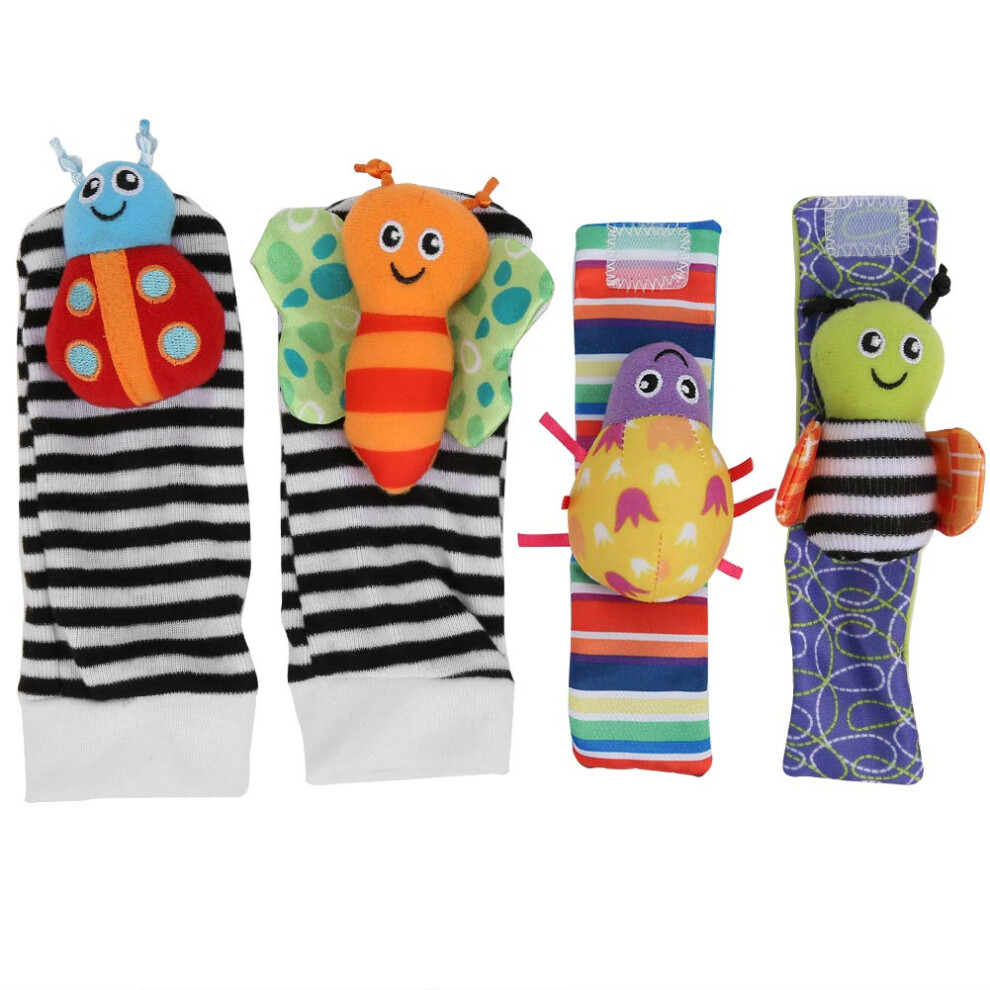 Baby Rattle Wrist Band and Infant Rattle Sock Set with Bright Colors and Soft Cloth for Newborns