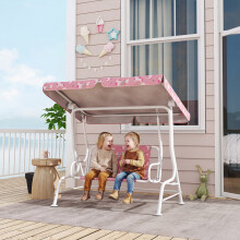 AIYAPLAY Kids 2-Seater Porch Swing with Seat Belts, Adjustable Canopy Pink