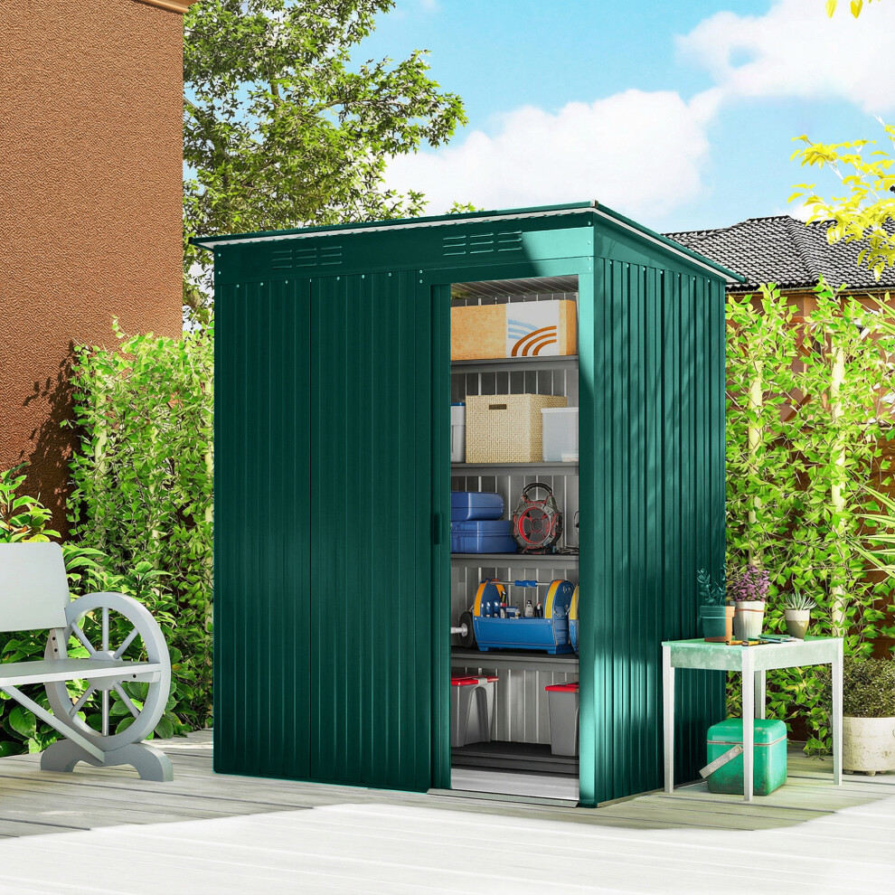 Outsunny 5 X 3.5Ft Metal Garden Shed With Effortless Assembly, Green