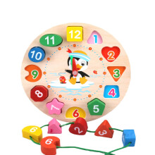 Wooden Learning Clock with Shape Sorting Blocks for Kids, Educational Toy for Time and Motor Skills