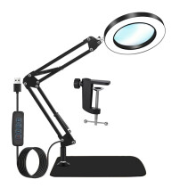 10-Fache Lupe mit Licht und Ständer, Dimmer, Verstellbarer Schwenkarm, 2-In-1-Schreibtischlampe und Klemme, LED-Schreibtischlupe