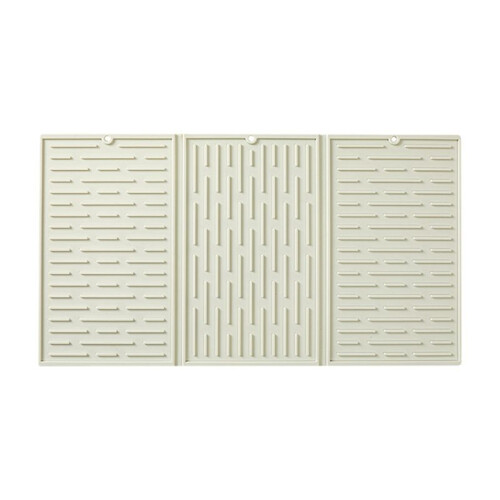 Creamy White Foldable Tri-Fold Tableware Drying Mat Silicone Draining Mat for Kitchen Counters
