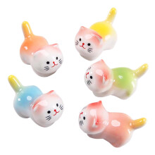5 Pcs Colorful Ceramic Cat Chopstick Rest and Spoon Holder Set for Hygienic Tableware