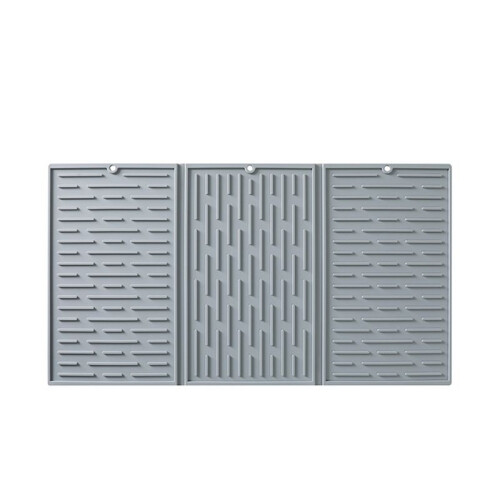 Grey Foldable Tri-Fold Tableware Drying Mat Silicone Draining Mat for Kitchen Counters