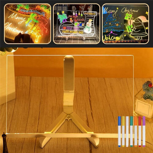 2025 LED Color Note Board Acrylic Adjustable Bracket Message Board, 7 Colored Pens, 20x20cm. 1