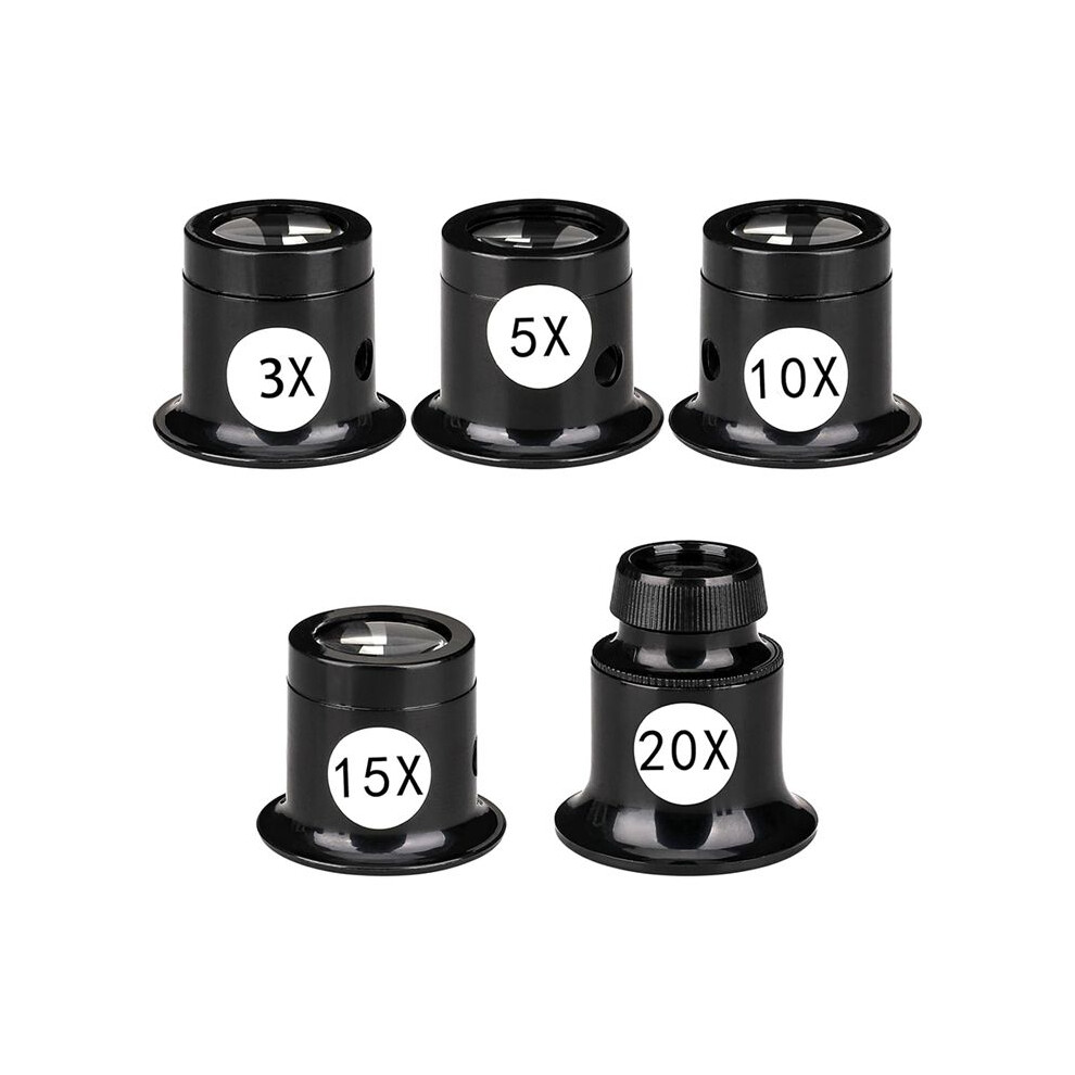Jojomino 5 Pcs Portable Monocular Magnifier Jewelers Loupe 3X/5X/10X/15X/20X Handheld Magnifier Dome Optics Lens Magnifying Glass
