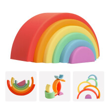 Silicone Rainbow Stacker Montessori Toy 6 Piece Set for Toddlers Kids Open Ended Play