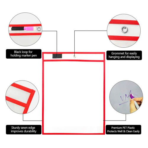 10Pcs Reusable Dry Erase Pockets, Assorted Colors For Children Kids Students 2