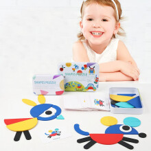 Wooden Pattern Blocks for Kids 3+ Montessori Puzzle Set with Colorful Shapes and Metal Storage