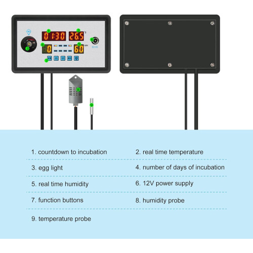 Egg Incubator Thermostat with Precise Temperature Control, Humidity Display and Builtin Illumination 1