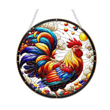 Tupp Akryl Fönsterhängningar, 7,87 Tum Rooster Sun Catcher Fönsterpaneler Av Målat Glas för Hemträdgårdsprydnad