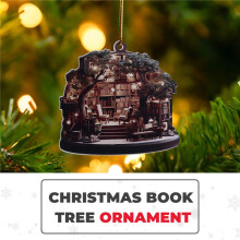 Weihnachts-Buchladen-Ornament, Buchgeschenk, Weihnachts-Buchbaum-Ornament, Flaches 2D-Acryl-Buchladen-Christbaum-Ornament