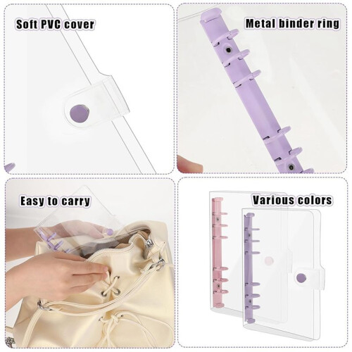 2 Pack A6 Soft PVC 6 Rings Binder, Clear Budget Binder, Refillable Planner Binder, Ring Binder Cover with Snap Button 1