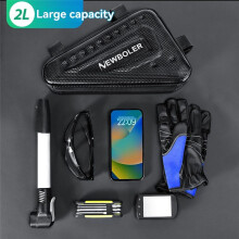 NEWBOLER Sacoche Triangulaire Étanche pour Vélo 2 L, Sacoche pour Cadre de Vélo de Montagne et de Route avec Pochette à Outils, Sacoche pour Tube